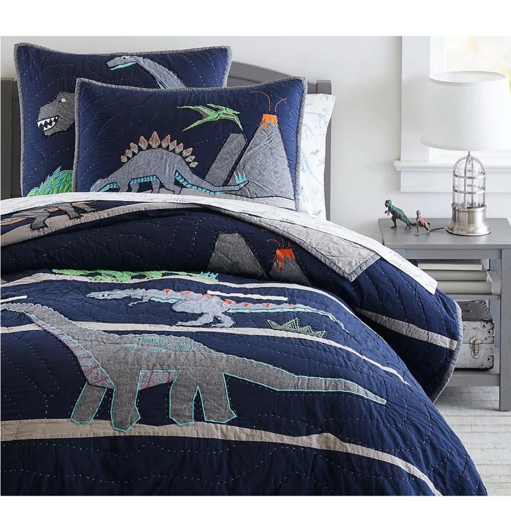 Pottery Barn Kids Dinosaur Navy Quilt Set